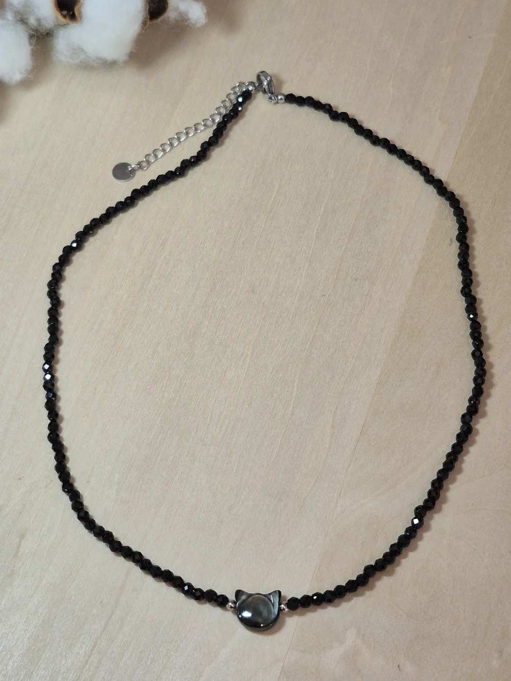 🐈‍⬛🐈‍⬛NEW🐈‍⬛🐈‍⬛ PRETTY!! Faceted Natural Stone OBSIDIANBlackCat HeadNecklace
